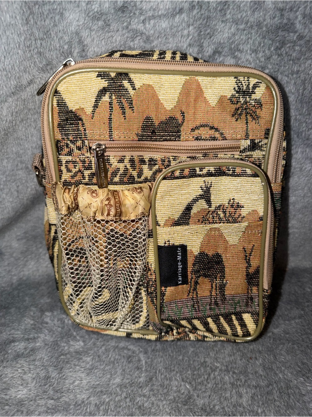 New Karriage Mate Safari Animal Print Tapestry Crossbody Multi Pocket Purse